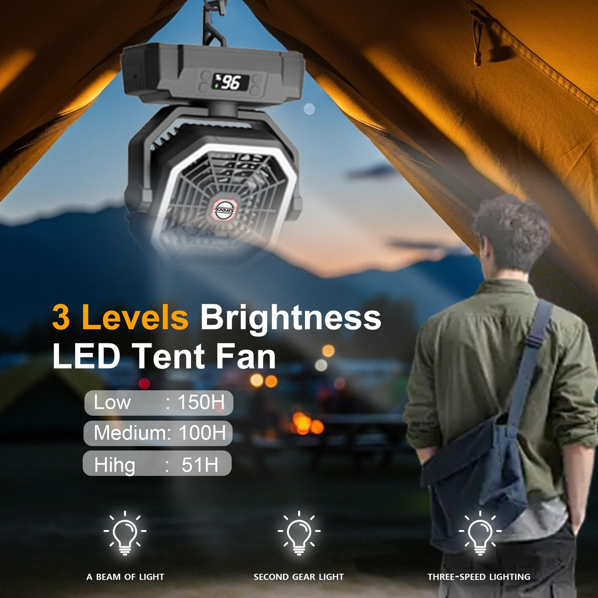 Black 10-Inch 40000mAh Portable Camping Fan J5967