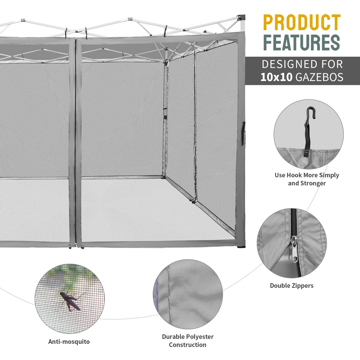 Gazebo Replacement Mosquito Netting 10 x 10ft Grey B51057