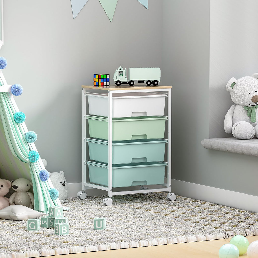 Rolling Cart with Drawers, 4-Drawer Utility Cart, Green R5009