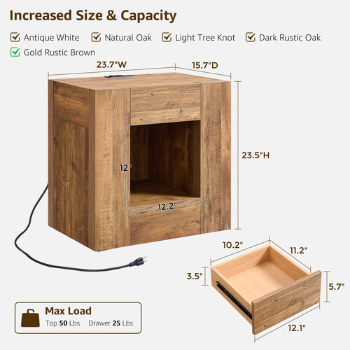 24" Nightstand Set of 2 with Drawer and Storage Shelf X486728