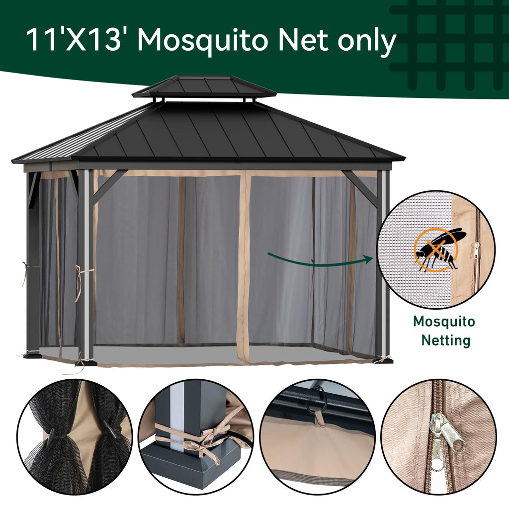 Outdoor Gazebo Mosquito Netting Replacement 4-Panel Sidewalls 11' x 13' E956953