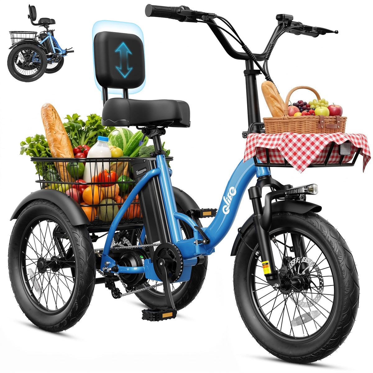 1200W Folding Electric Trike with Cargo Rack S11988