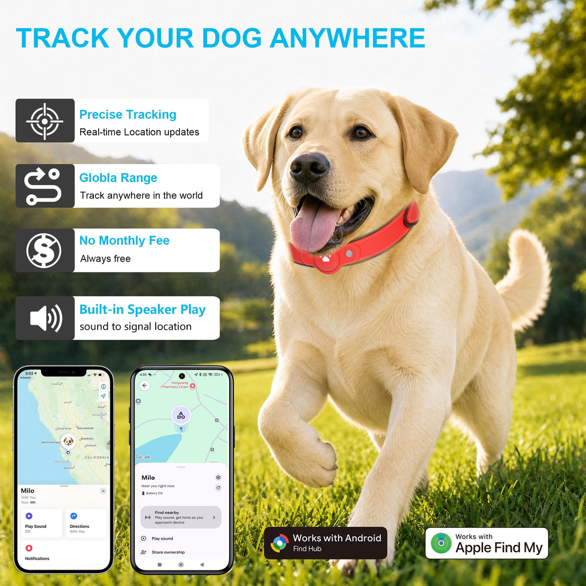 GPS Tracker for Dogs, Pet Location Tracker with Collar X873
