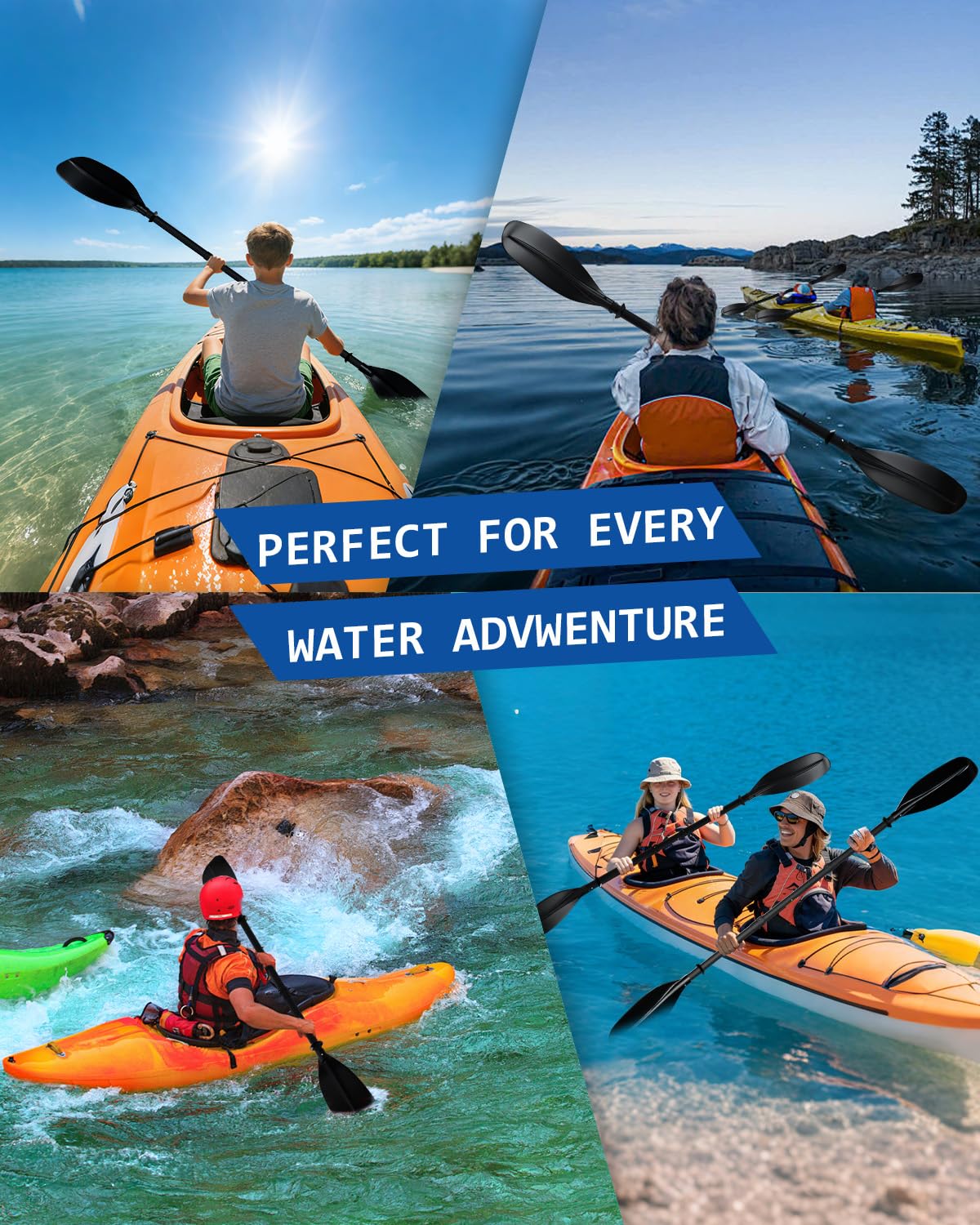 Adjustable Kayak Paddle 62–87 Inches Stainless Steel Fiberglass Non-Slip Grip with Carry Bag T41330