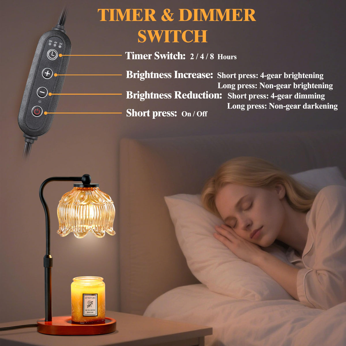 Candle Warmer Lamp with Timer & Stepless Dimming G7623