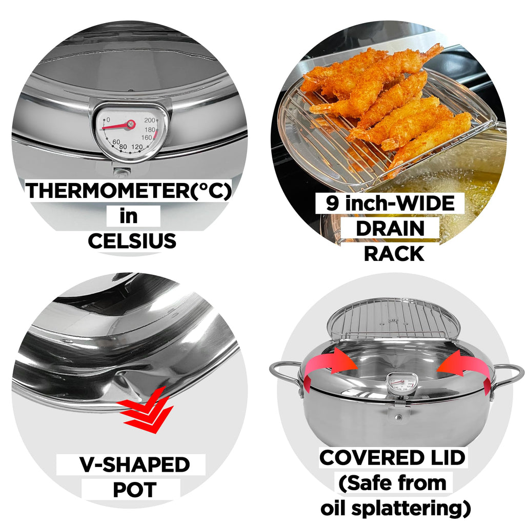 Deep Fryer Pot with Lid, 304 Stainless Steel M6546