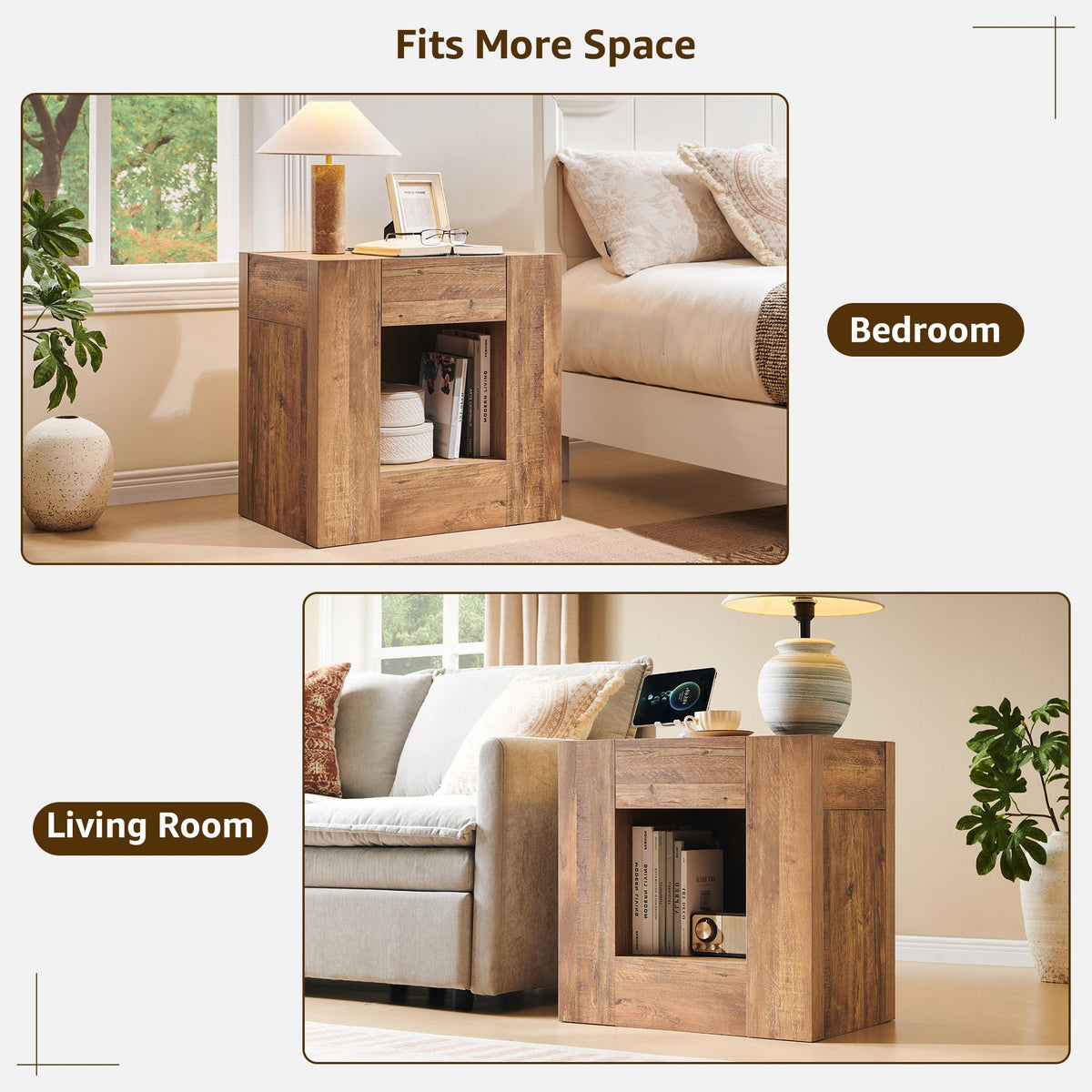 24" Nightstand Set of 2 with Drawer and Storage Shelf X486728