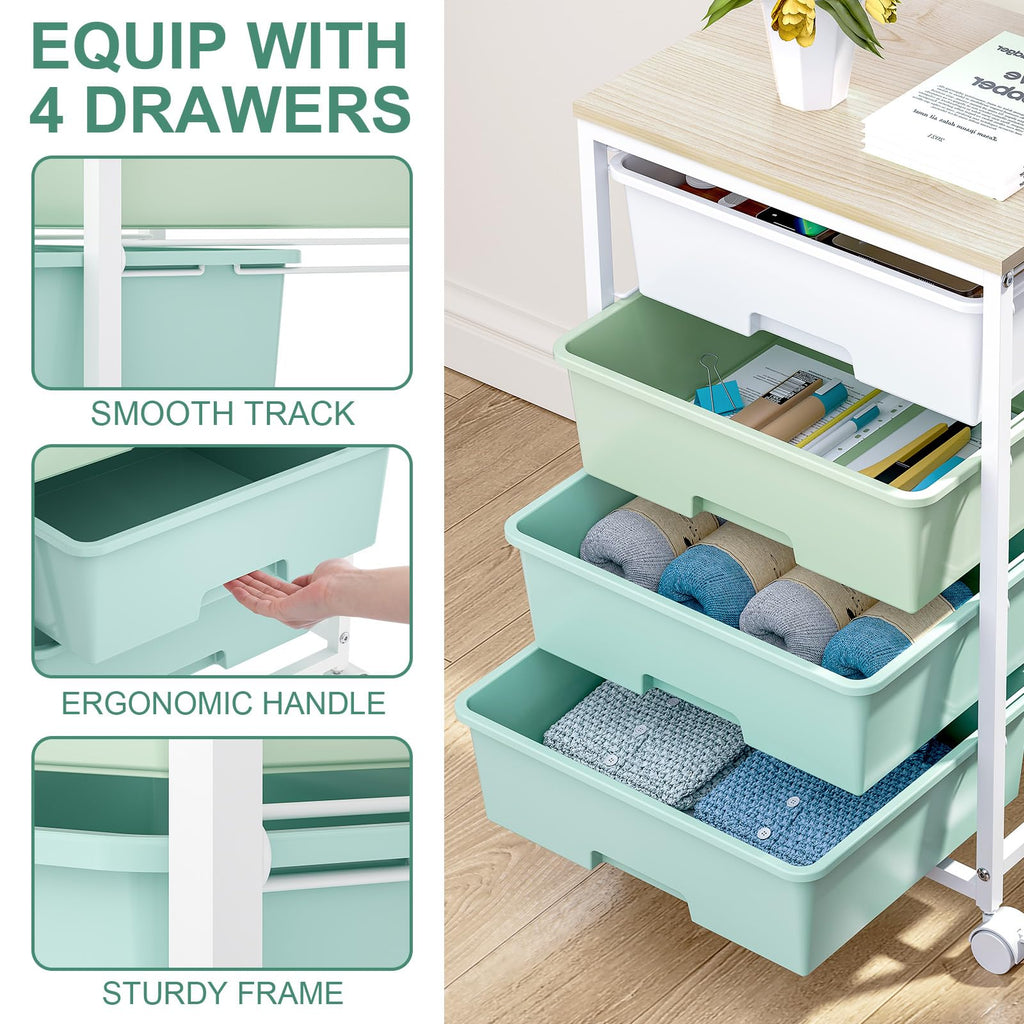 Rolling Cart with Drawers, 4-Drawer Utility Cart, Green R5009