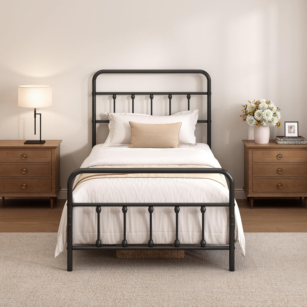 Twin Size Metal Bed Frame with Headboard and Footboard W9545