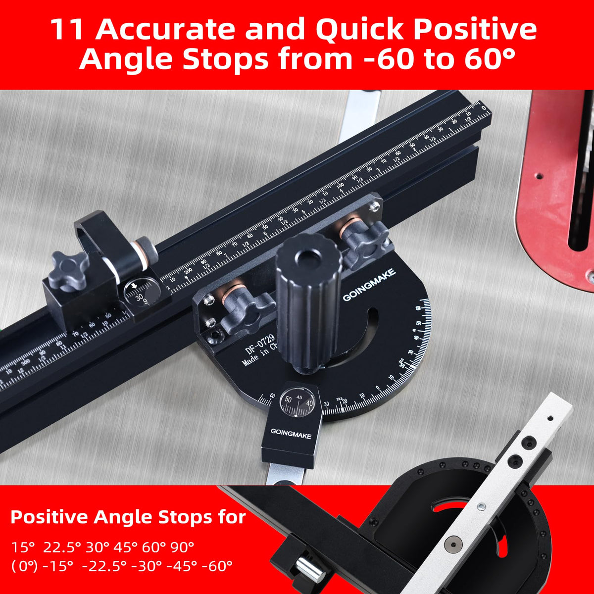 Portable Table Saw Miter Gauge with 18 Inch Fence and Flip Stop F630765