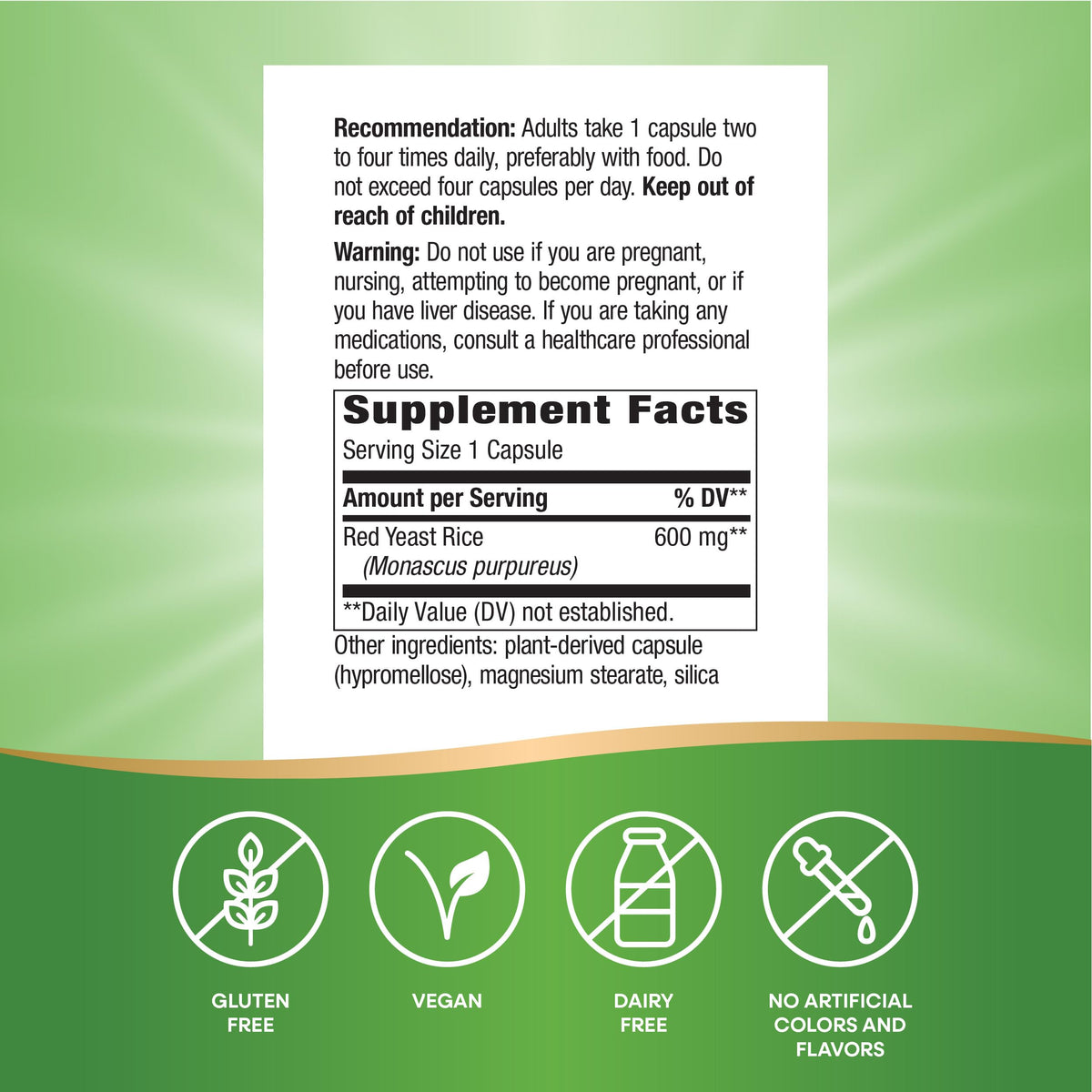 Red Yeast Rice 600 mg Vegan 120 Capsules E914
