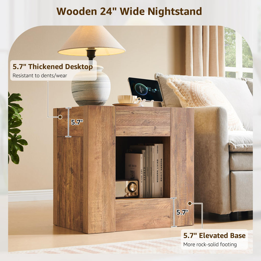 24" Nightstand Set of 2 with Drawer and Storage Shelf X486728