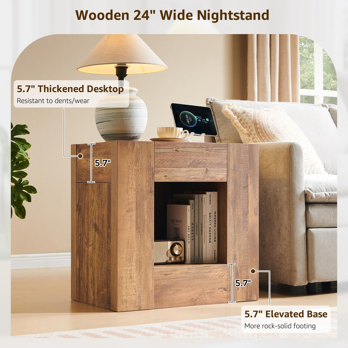 24" Nightstand Set of 2 with Drawer and Storage Shelf X486728