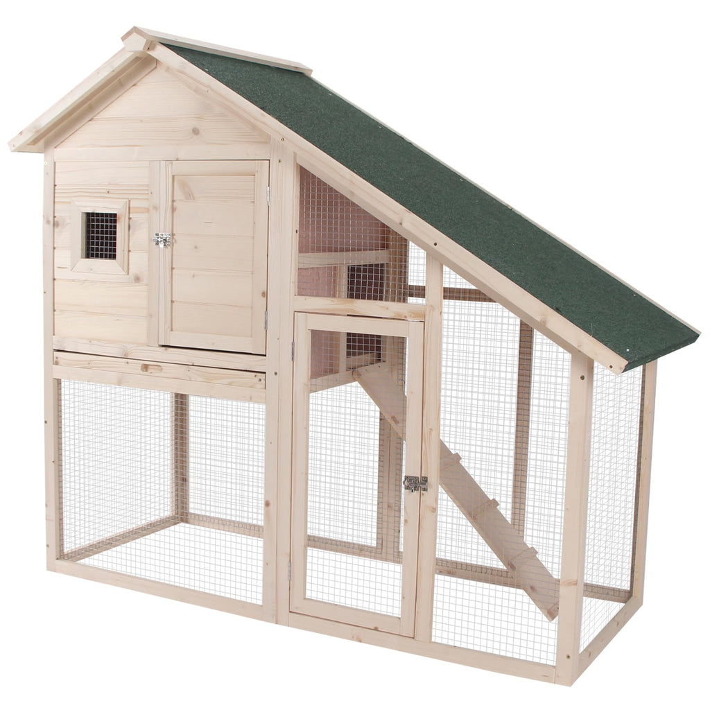 55" 2-Tier Wooden Rabbit Hutch with Ramp S635641