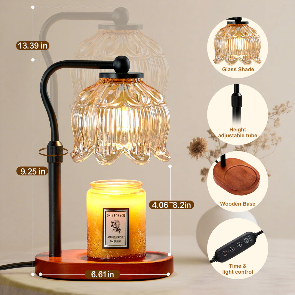 Candle Warmer Lamp with Timer & Stepless Dimming G7623