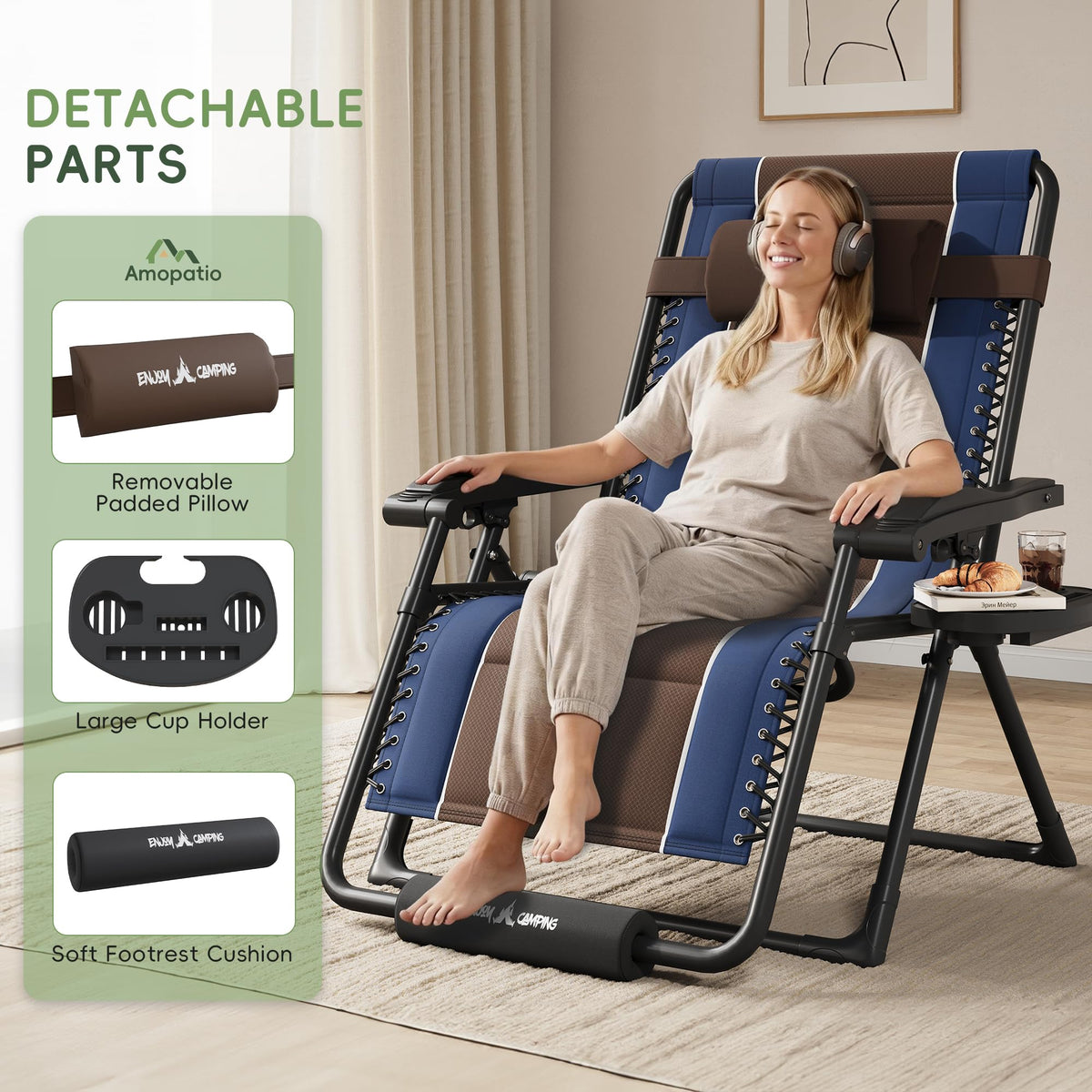XXL Padded Zero Gravity Chairs Set of 2 Foldable Reclining Chair with Cup Holder P977727