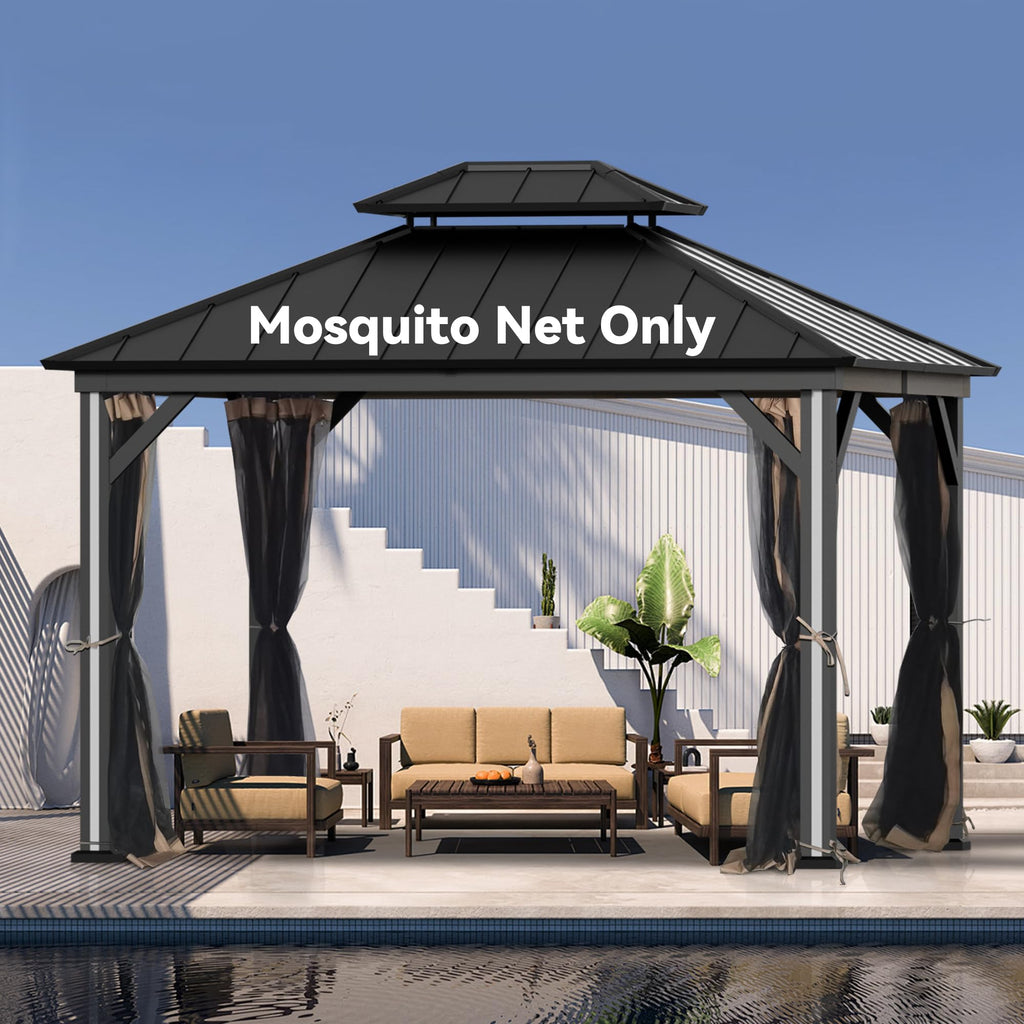 Outdoor Gazebo Mosquito Netting Replacement 4-Panel Sidewalls 11' x 13' E956953
