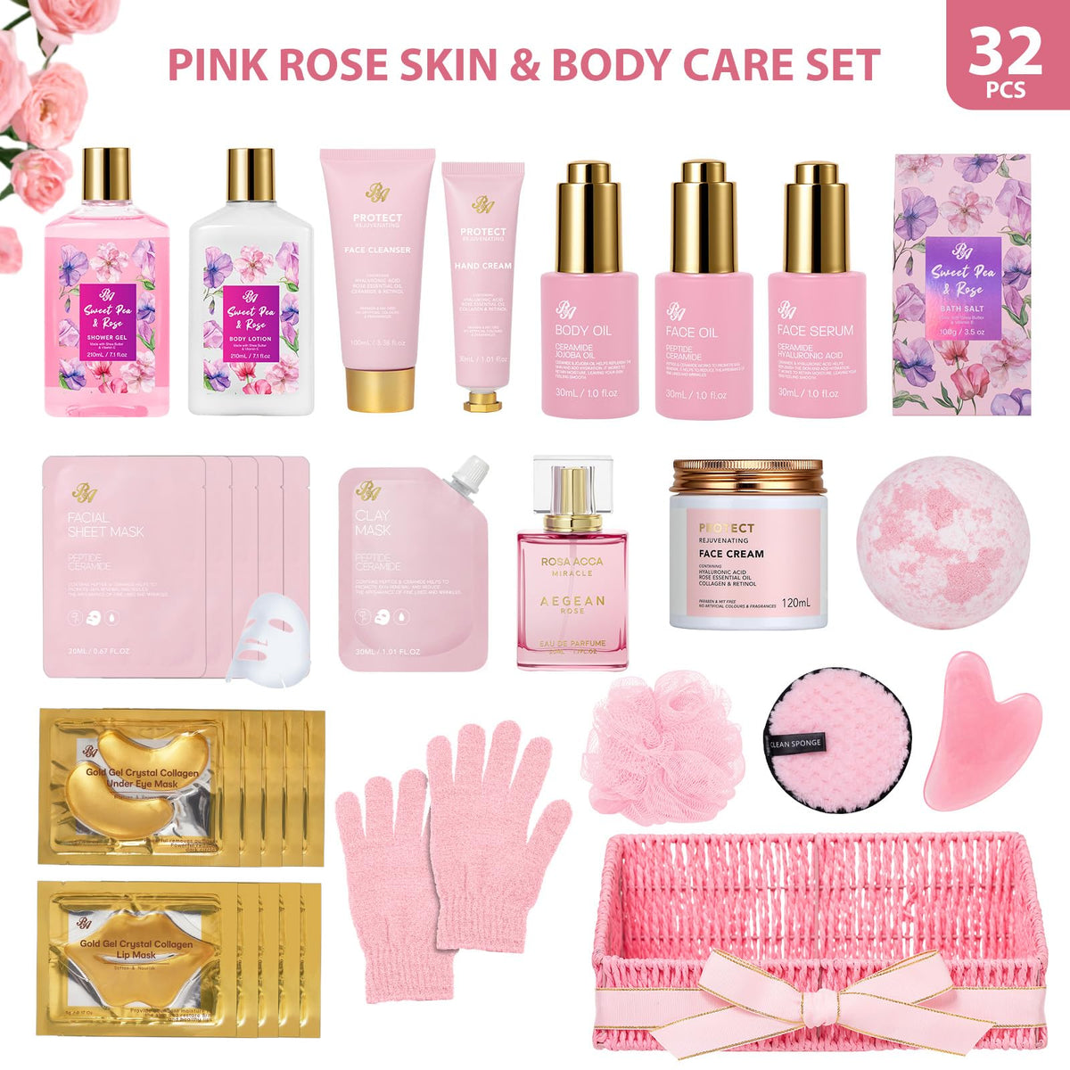 32 Pcs Rose Spa Skin Care Set H4649