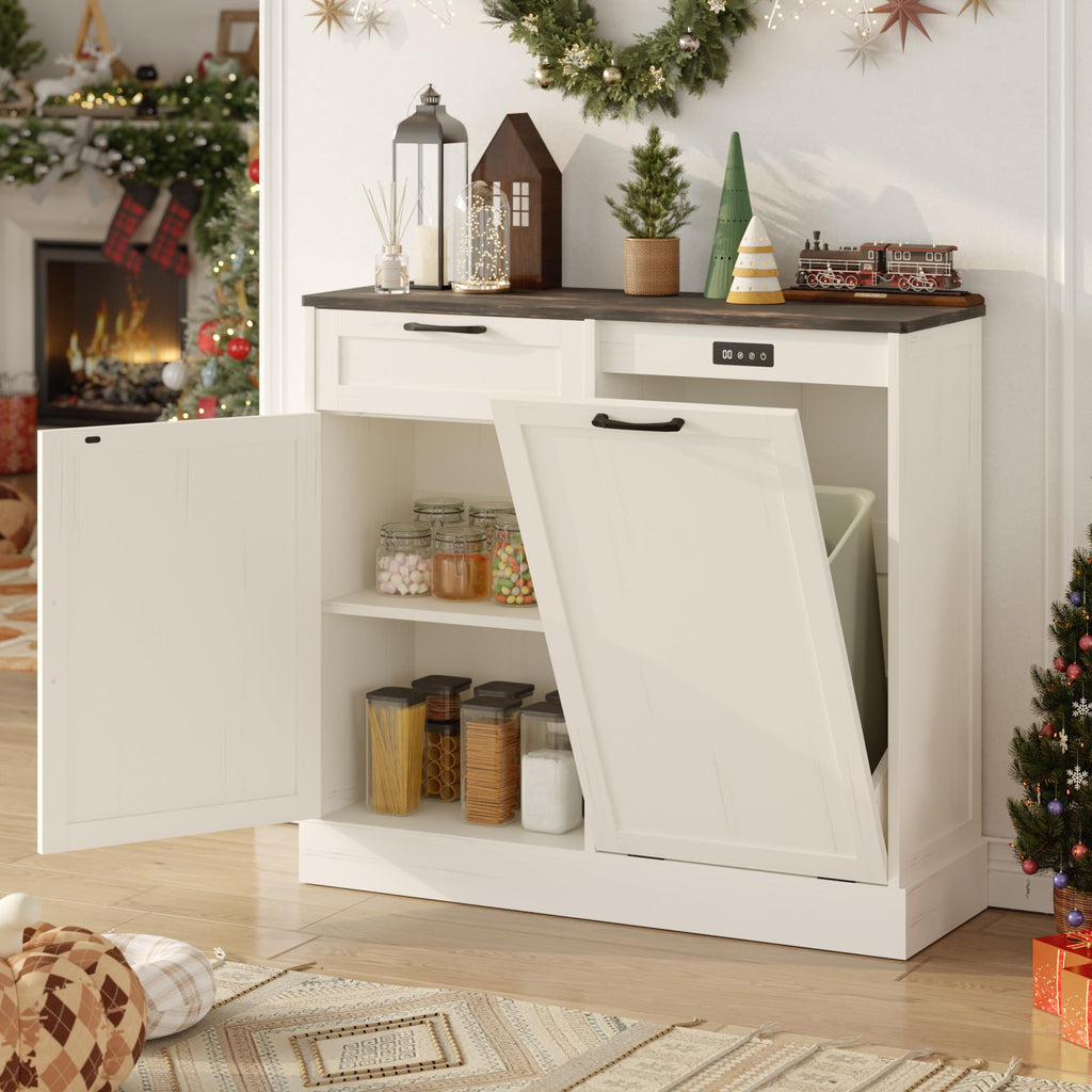 Off-White Tilt Out Trash Can Cabinet L6174