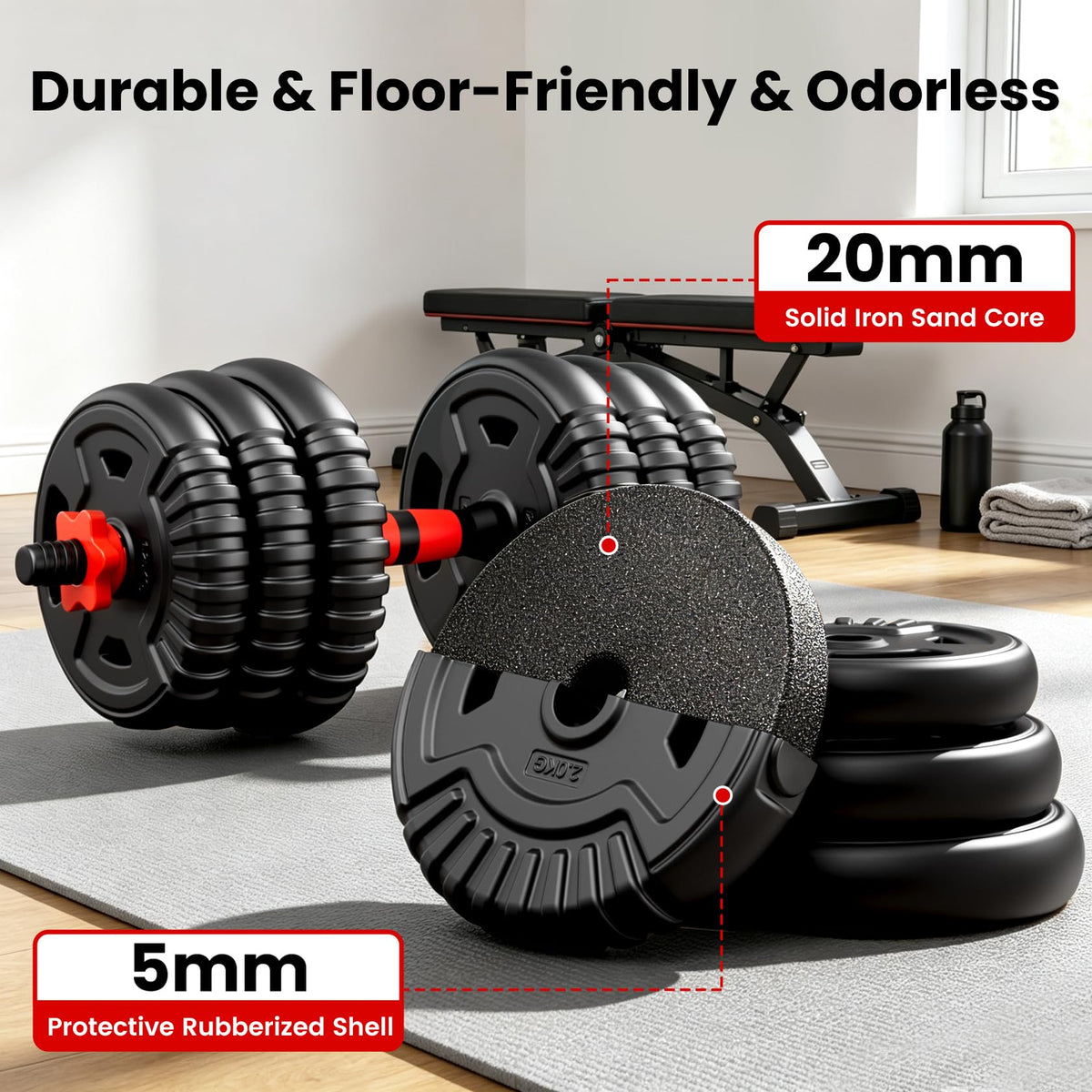 Adjustable Dumbbell Set 22/33/45/70/90lb Free Weight Set with Connector W816