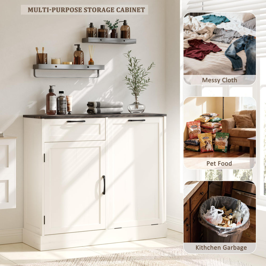 Off-White Tilt Out Trash Can Cabinet L6174