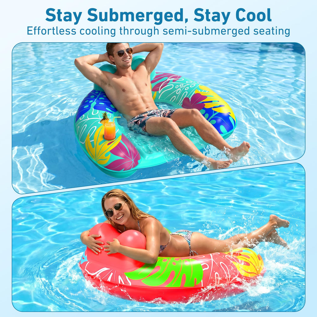 3 Pack Inflatable Pool Float Chairs with Cup Holder K495