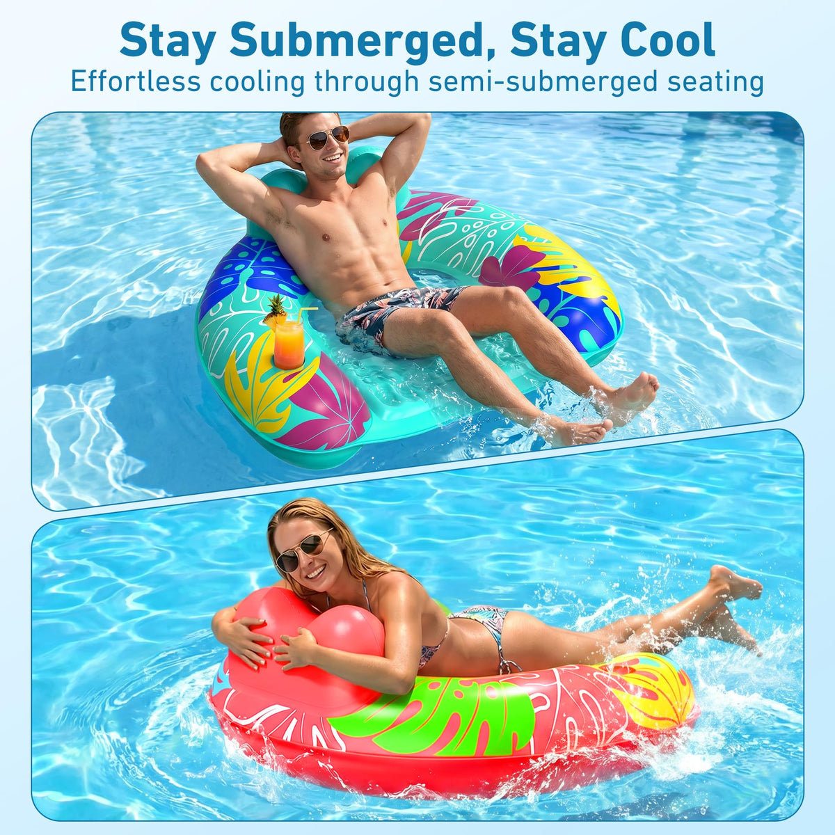 3 Pack Inflatable Pool Float Chairs with Cup Holder K495