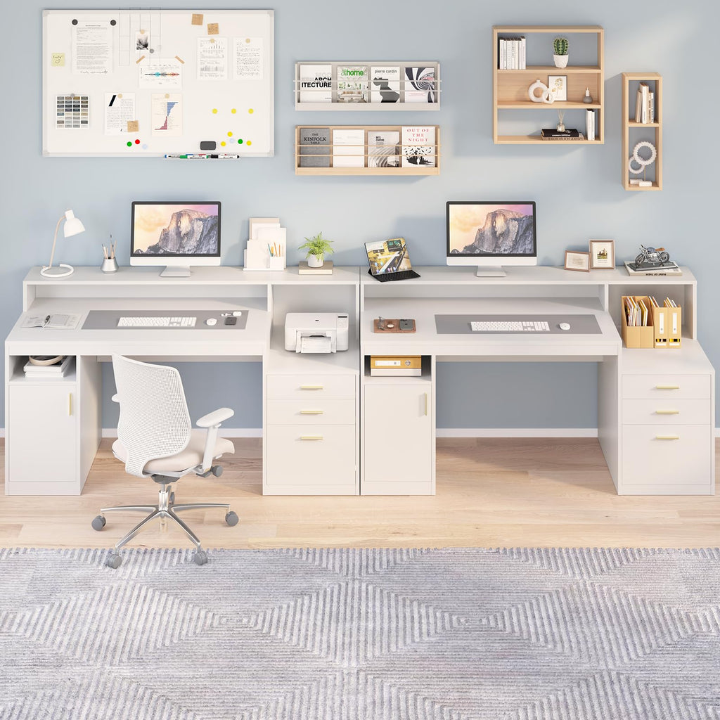 65" White Computer Desk with 3 Drawers T626614