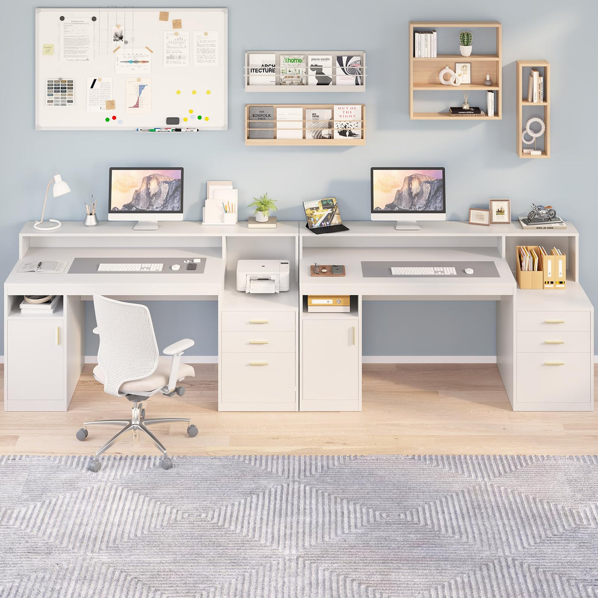 65" White Computer Desk with 3 Drawers T626614