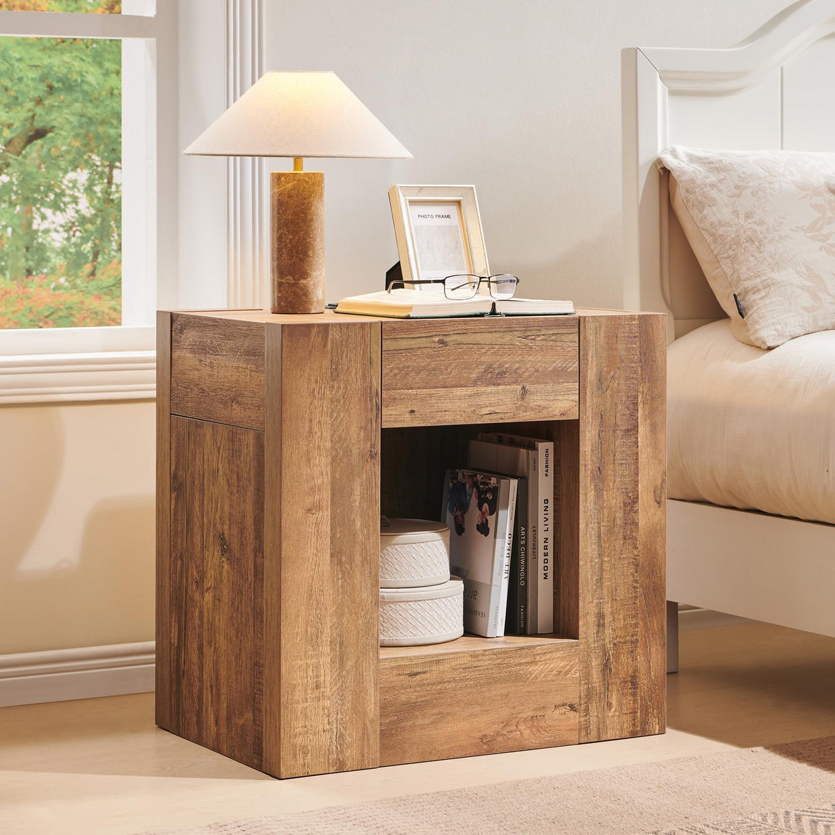 24" Nightstand Set of 2 with Drawer and Storage Shelf X486728