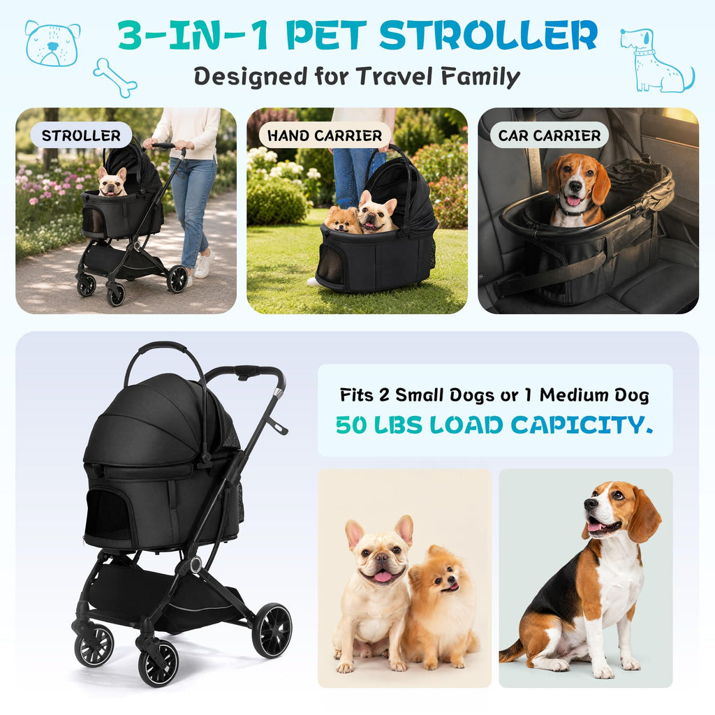 3-in-1 Pet Stroller Black Q6062