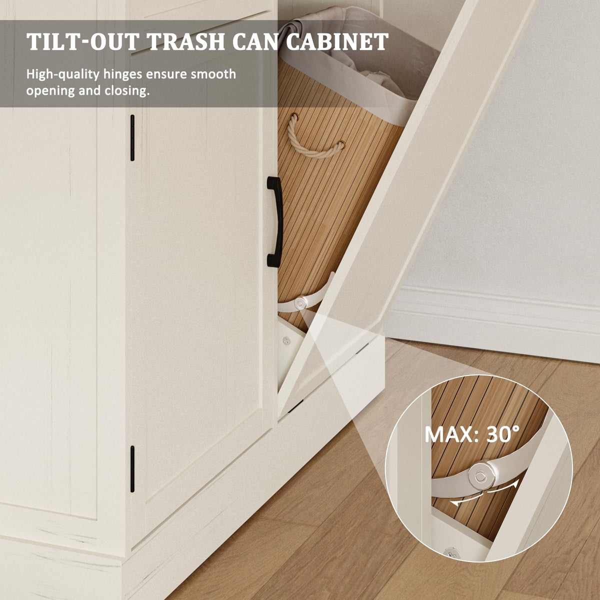 Off-White Tilt Out Trash Can Cabinet L6174