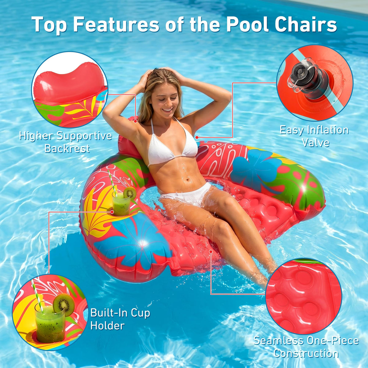 3 Pack Inflatable Pool Float Chairs with Cup Holder K495
