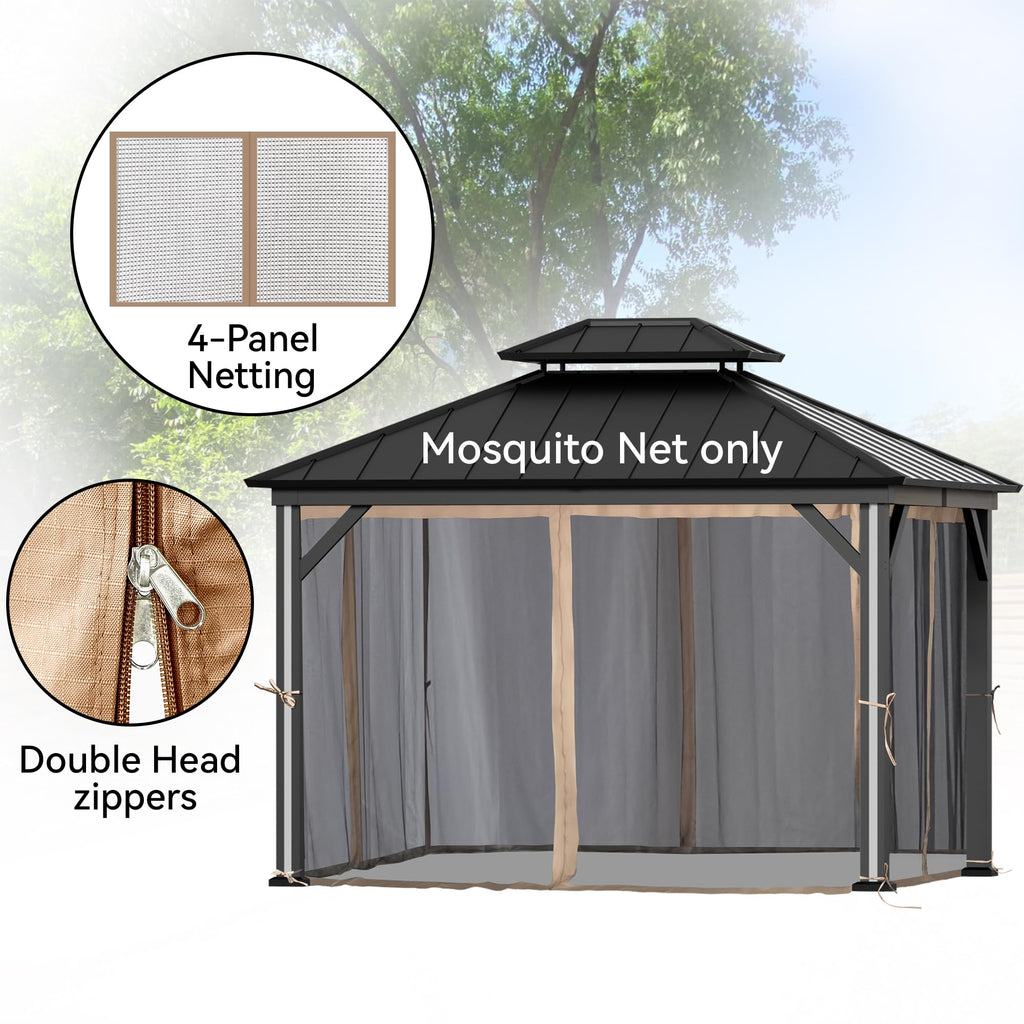 Outdoor Gazebo Mosquito Netting Replacement 4-Panel Sidewalls 11' x 13' E956953