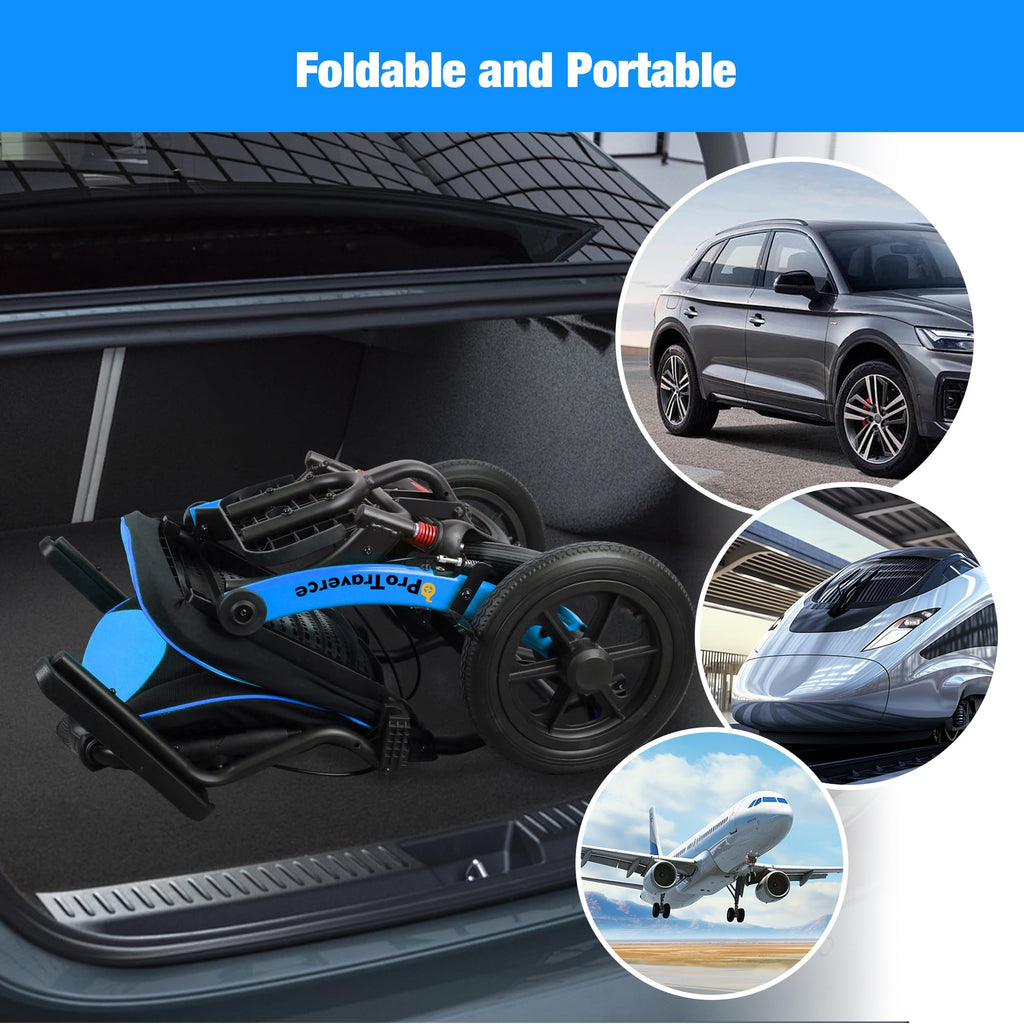 Lightweight Foldable Transport Wheelchair with Telescopic Handle, 16-Inch Seat, Blue D473110