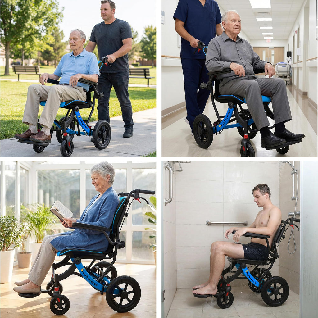 Lightweight Foldable Transport Wheelchair with Telescopic Handle, 16-Inch Seat, Blue D473110