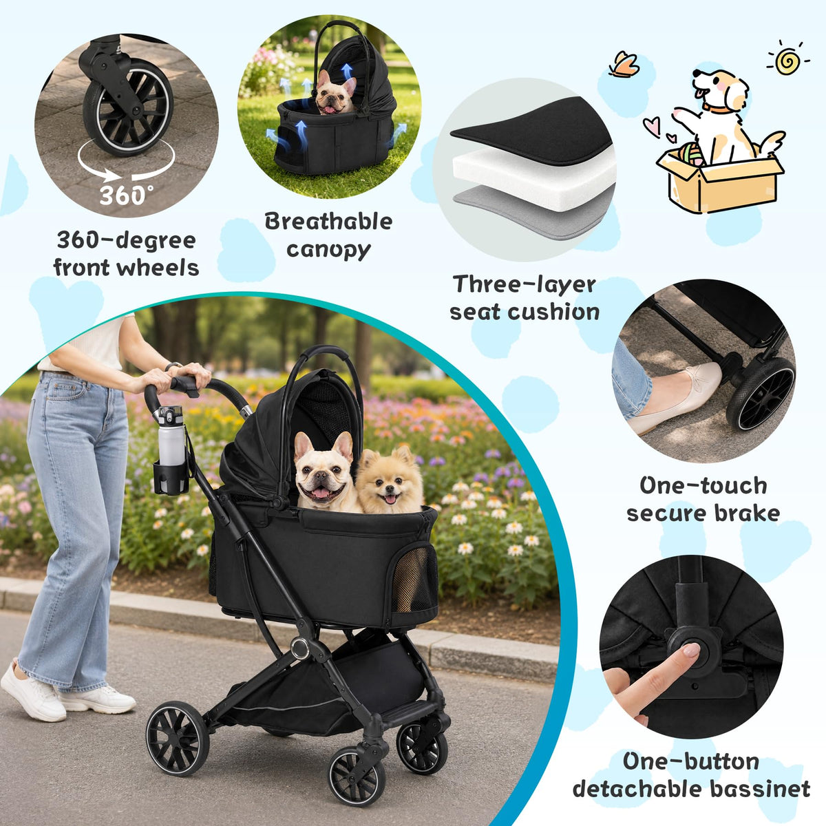 3-in-1 Pet Stroller Black Q6062