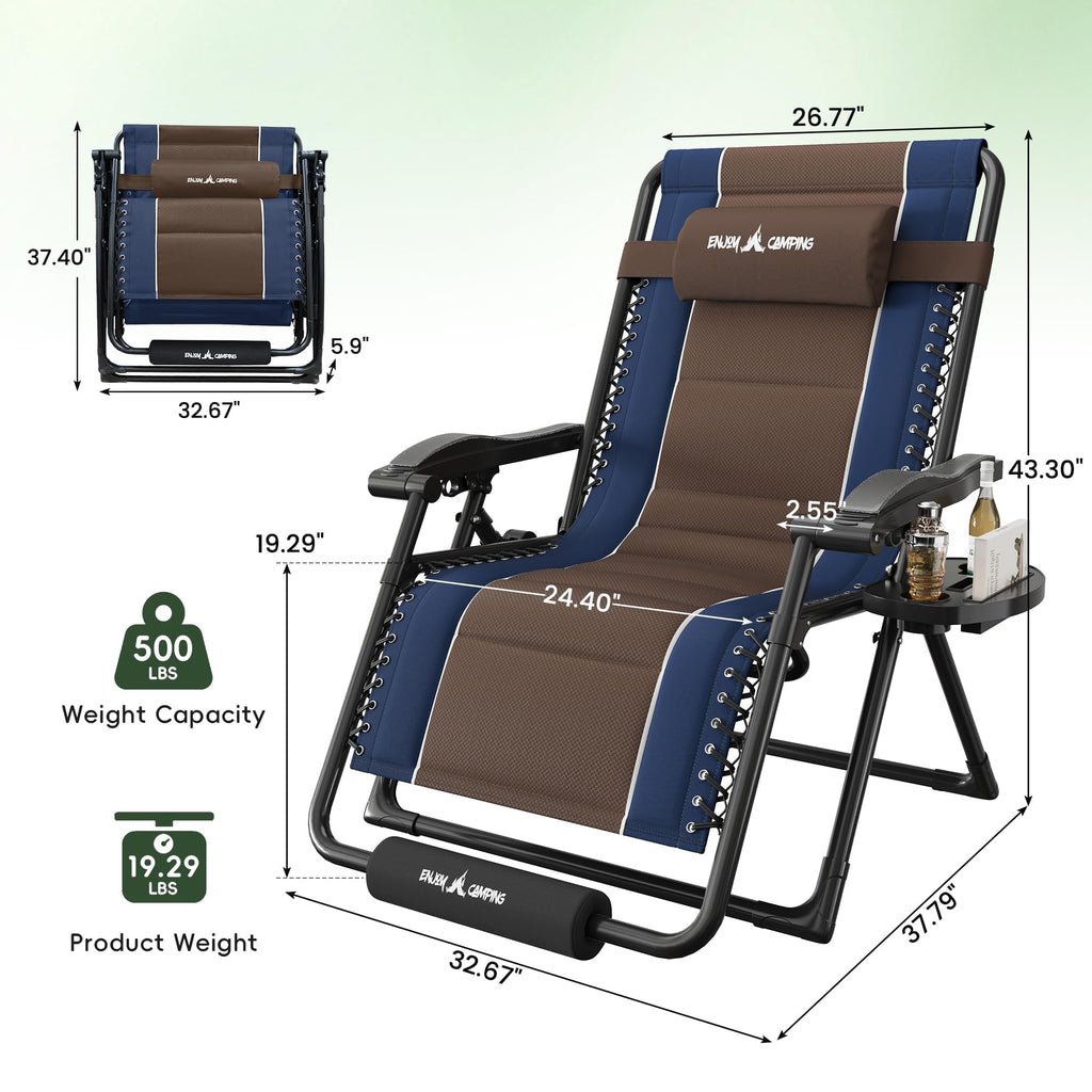 XXL Padded Zero Gravity Chairs Set of 2 Foldable Reclining Chair with Cup Holder P977727
