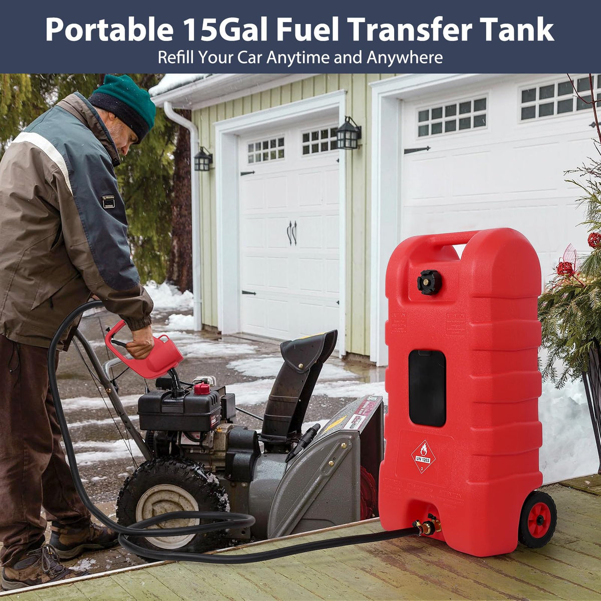 15 Gallon Portable Gas Fuel Tank Container with Pump and Hose V580229
