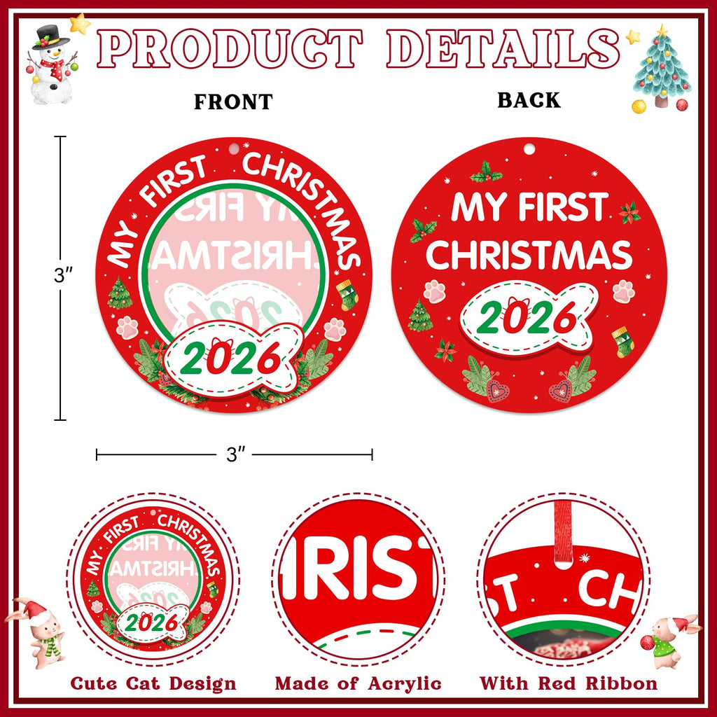 Personalized Picture Frame Cat's First Christmas Ornament 2026 J8193
