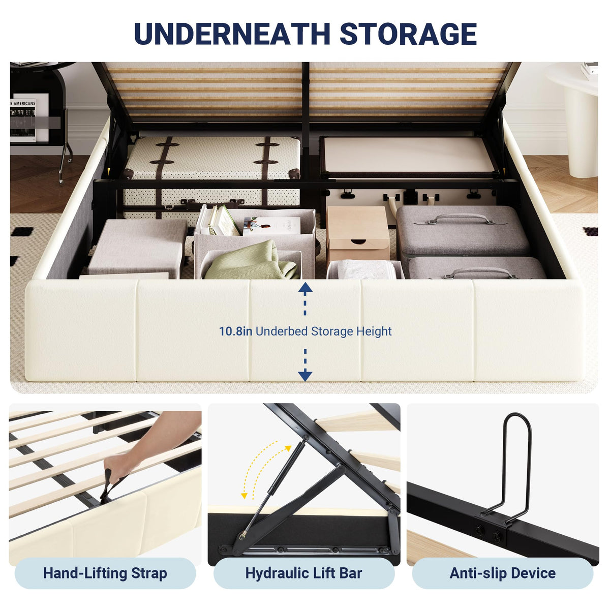 Queen Size Velvet Lift Up Storage Bed Frame I929