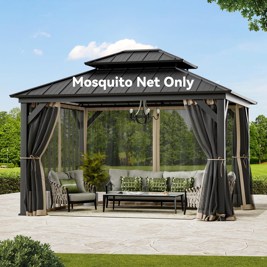 Outdoor Gazebo Mosquito Netting Replacement 4-Panel Sidewalls 11' x 13' E956953