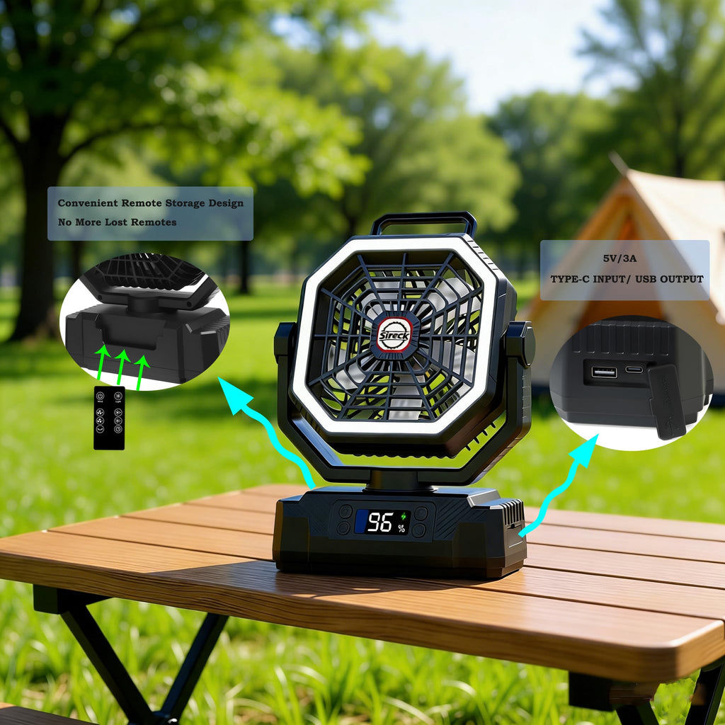 Black 10-Inch 40000mAh Portable Camping Fan J5967