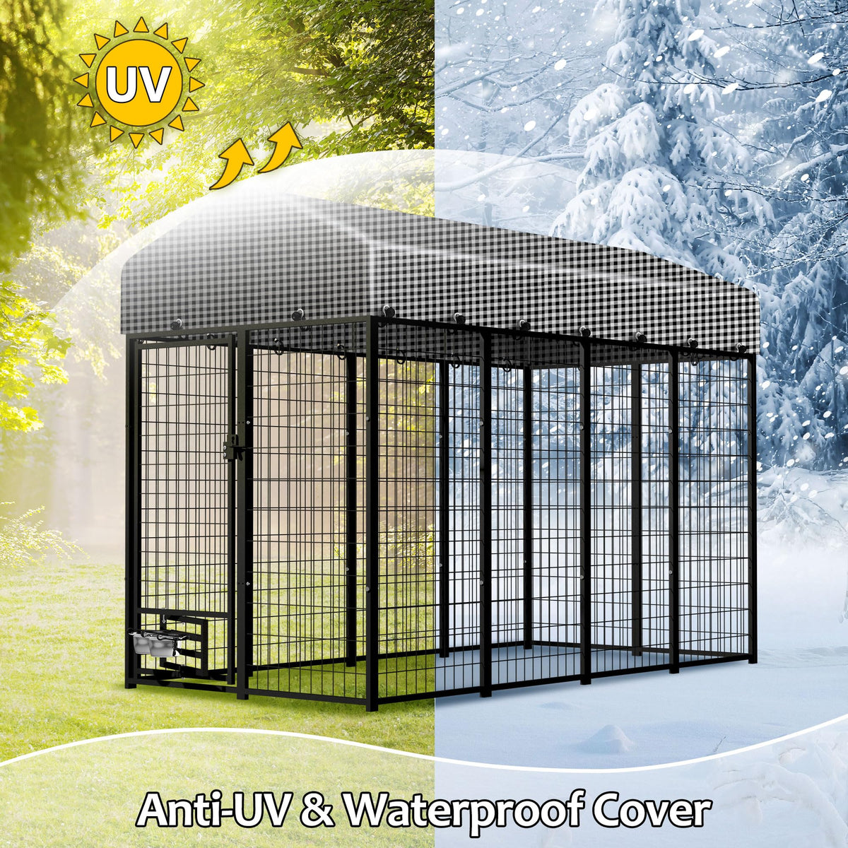 8x4x6 FT Outdoor Dog Kennel with Roof Cover N457253