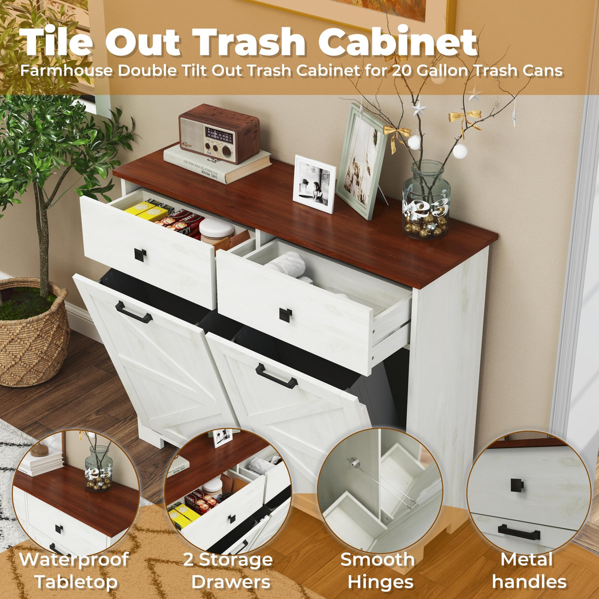 Double Tilt-Out Trash Cabinet for 2x10 Gallon Cans R293