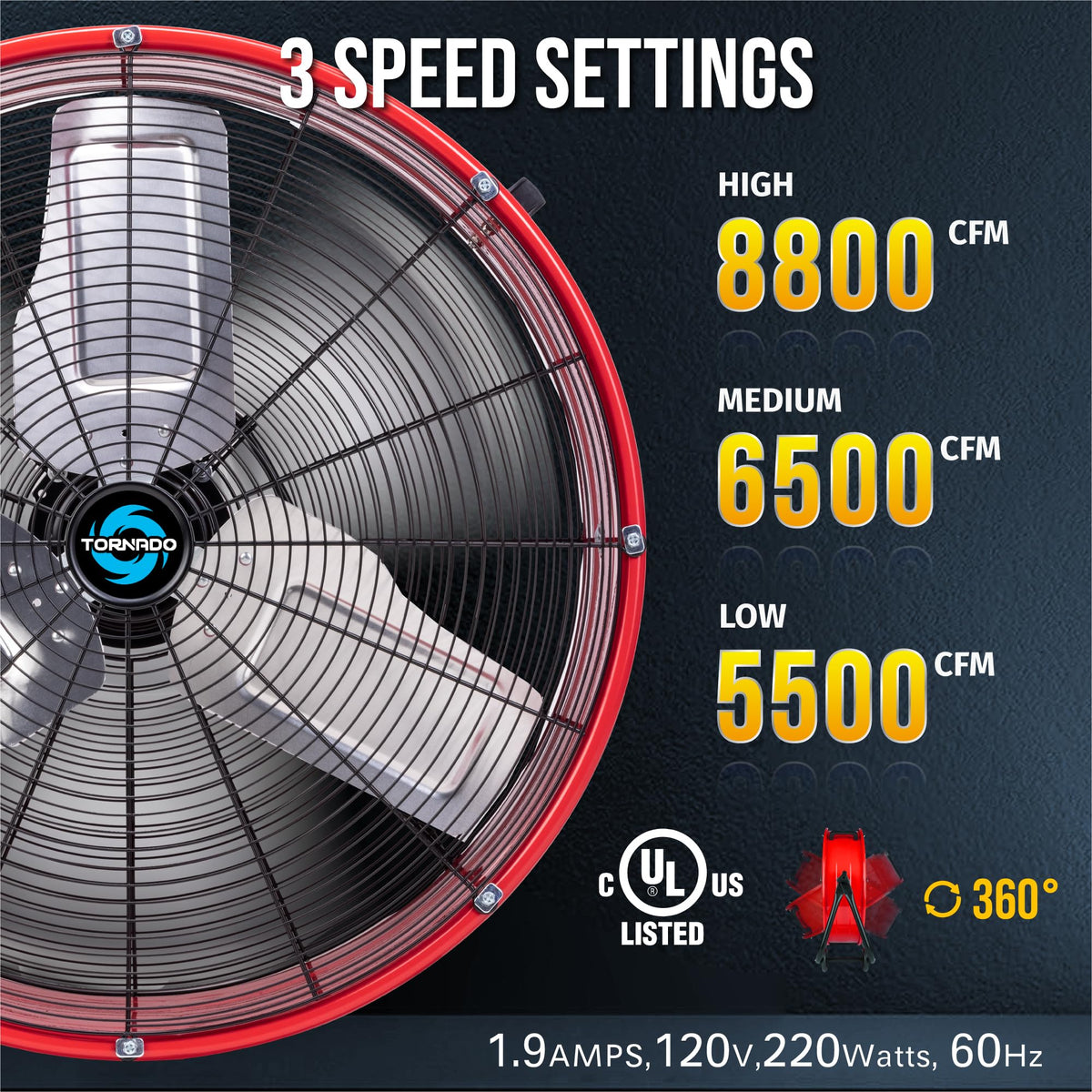 24 Inch High Velocity 3 Speed Metal Drum Fan V2293
