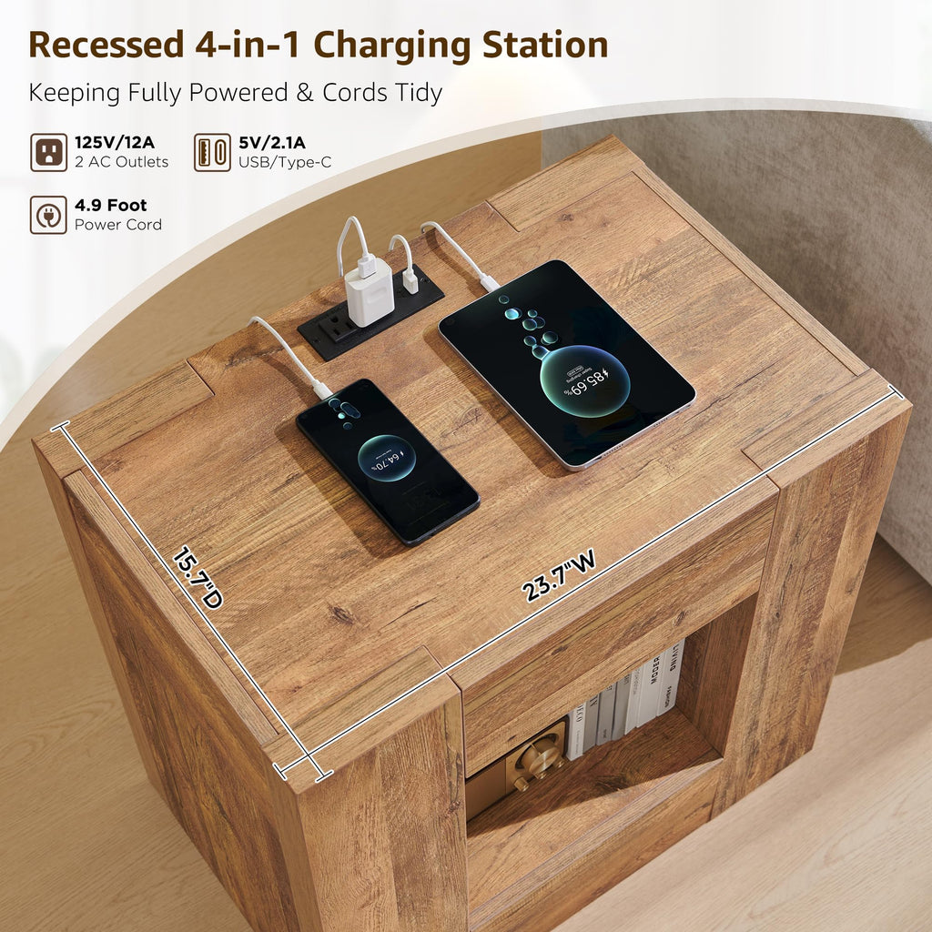 24" Nightstand Set of 2 with Drawer and Storage Shelf X486728