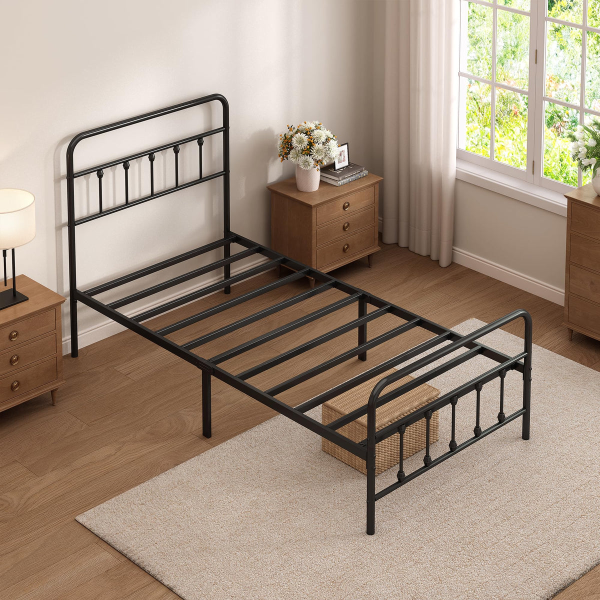 Twin Size Metal Bed Frame with Headboard and Footboard W9545