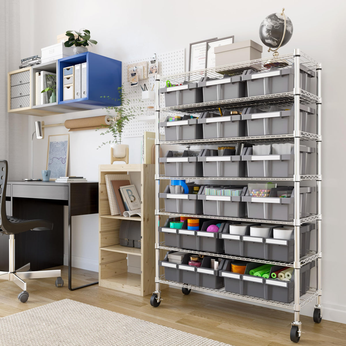 7-Tier 16-Bin Steel Wire Shelving Rack A62967