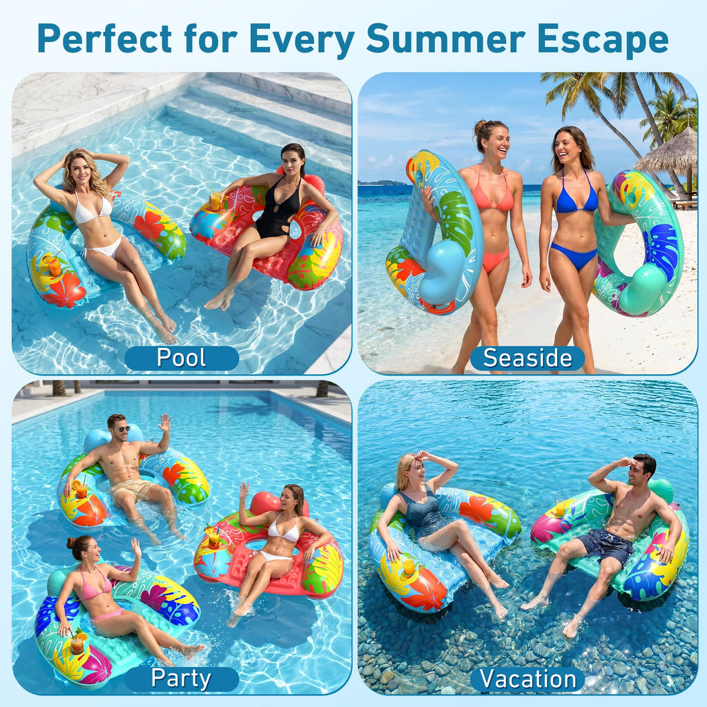 3 Pack Inflatable Pool Float Chairs with Cup Holder K495